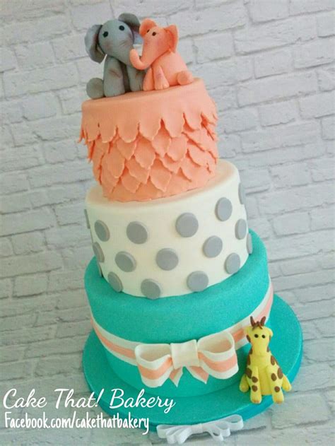 Teal And Coral Baby Shower Cake Baby Shower Cakes Shower Cakes Cake