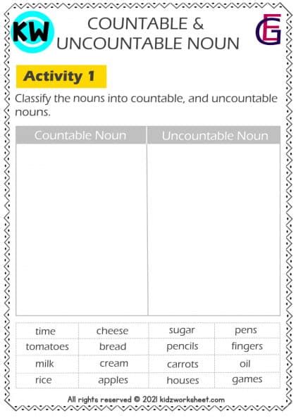 4th Grade Countable And Uncountable Nouns