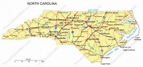 North Carolina Map - Major Cities, Roads, Railroads, Waterways ...