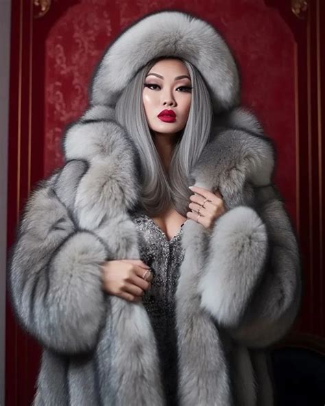 fur coat fashion cozy fashion winter fashion fox fur coat silver fox femdom asian woman