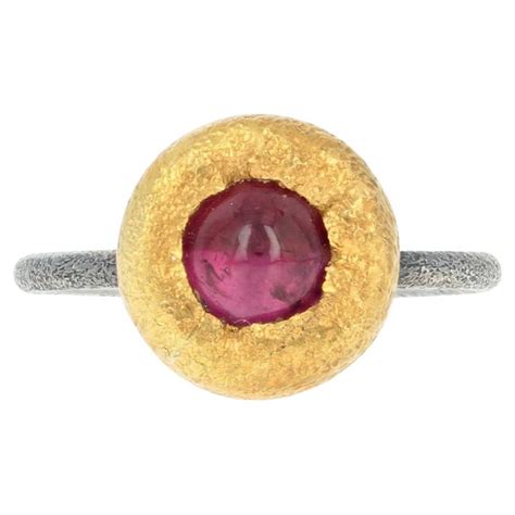 New Bora Rubellite Tourmaline Ring Sterling Silver And 24k Yellow Gold