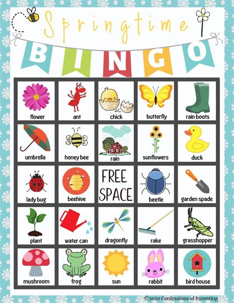 What are the numbers on a bingo card? Springtime Bingo Free Printable - Confessions of Parenting ...