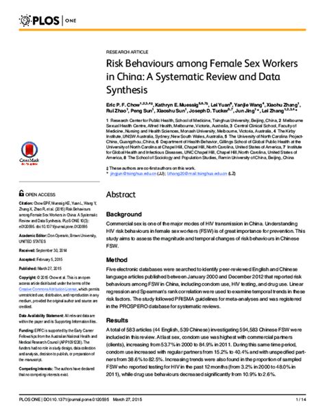 Pdf Risk Behaviours Among Female Sex Workers In China A Systematic