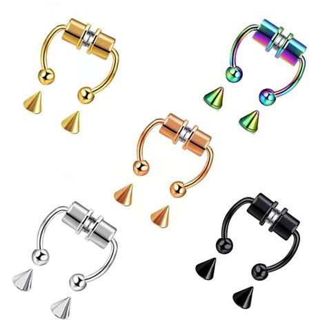 25 Pairs Of Stainless Steel Fake Non Piercing Nose Rings Rock Lodestone Fashionable Punk Style