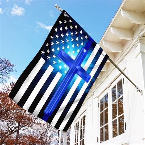 Thin Blue Line Christian Cross Flag Betiti Store