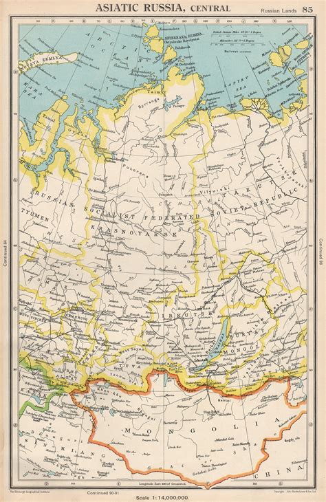 Asiatic Russia Central Siberia Krasnoyarsk Irkutsk Tomsk Yakutsk 1952 Map