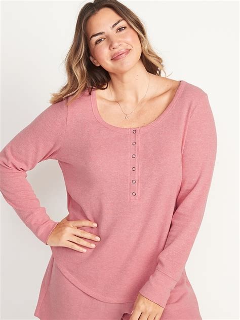 Old Navy Long Sleeve Thermal Knit Henley Pajama T Shirt For Women