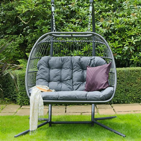 Supported by a strong, round base, this egg chair will support adults and children as well as additional soft. Eleanor Folding Double Hanging Egg Chair Cocoon in Grey ...