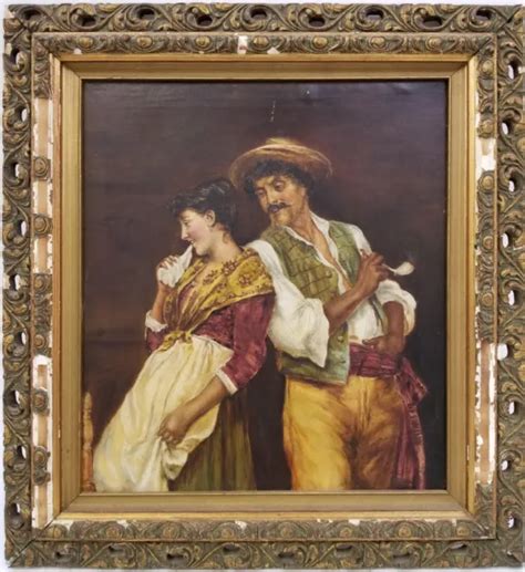 Antique 19th Century Oil On Canvas Italian Man And Woman By Ed