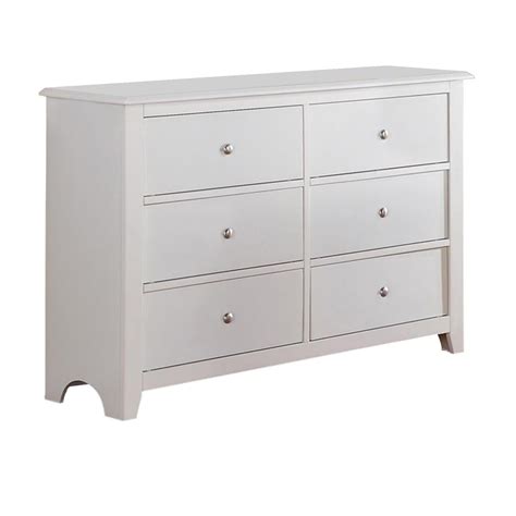 Pine Wood 6 Drawer Dresser With Silver Knobs White