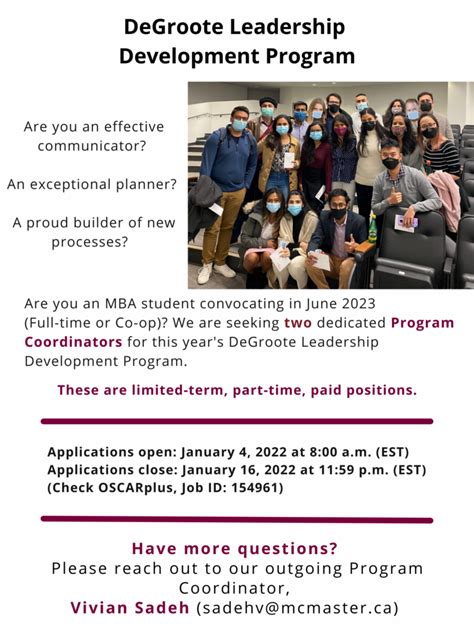 Program Coordinators For The Degroote Leadership Development Program Dldp Degroote School Of