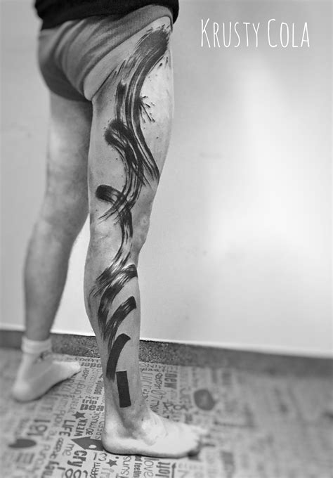 Graphic Leg Tattoo By Krusty Cola From Geometry To Brush Strokes Leg