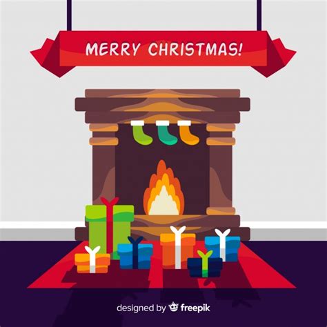 Christmas Fireplace Scene Background Free Vector