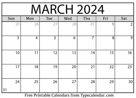 March Blank Calendar 2024 Barbe Carlita