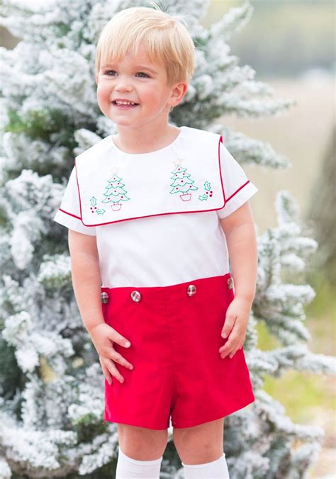 Christmas Tree Button On Set Kids Outfits Boys Smocked Outfits Boys