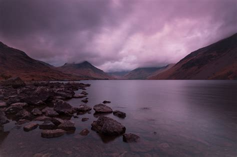 Panoramic View Of Wast Water With Scafell Pike And Great Gable Covered