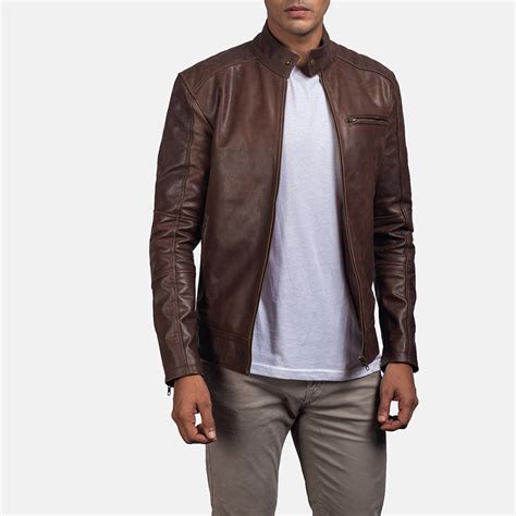 Mens Dean Brown Leather Biker Jacket