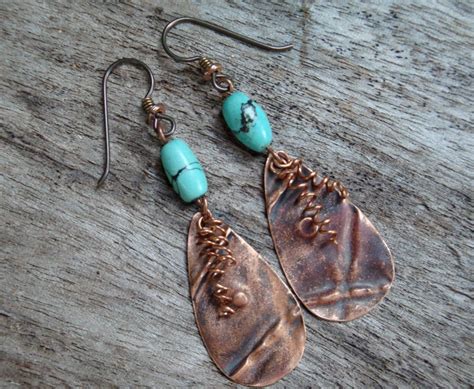 Copper Fold Form Dangles Turquoise Charmers Copper And Etsy