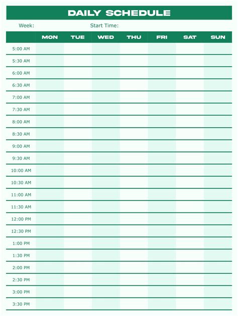 Daily Schedule Hourly Printable