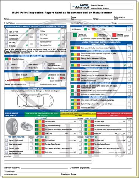 Ford Multi Point Inspection Report Card Download 7 Inspection