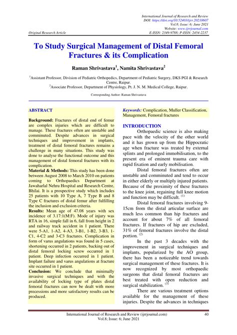 Pdf To Study Surgical Management Of Distal Femoral Fractures And Its