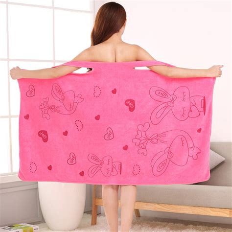 Women Bathrobe Bath Towel Wrap Soft Wearable Water Absorbent Bathing