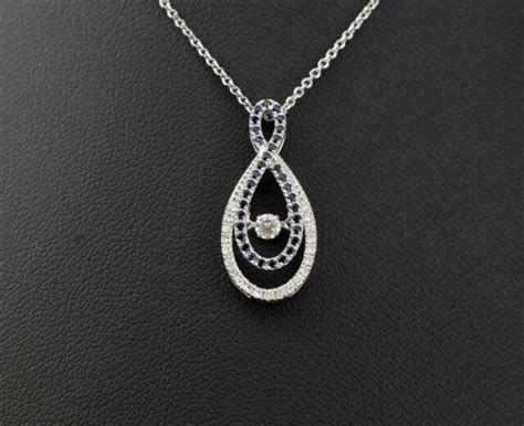 14k White Gold Sapphire 32 Ctw Floating Diamond Infinity Pendant