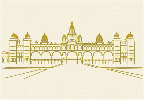 Sketch Of Very Famous Mysore Palace Outline Editable Illustration Stock