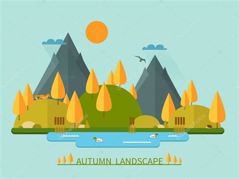 Flat autumn nature landscape vector illustration — Stock Vector ...
