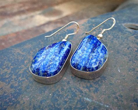 Navajo Peter Johnson Lapis Lazuli Dangle Earrings For Women Native