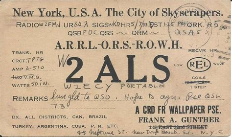 Vintage Ham Radio Qsl Cards 1933 W2als Ny City Ny 4620594695