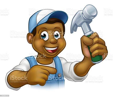 Black Carpenter Handyman Cartoon Character Stock Illustration