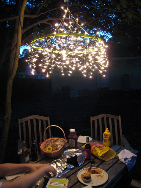 Hula Hoop Chandelier More Outdoor Chandeliers Diy Outdoor Lighting