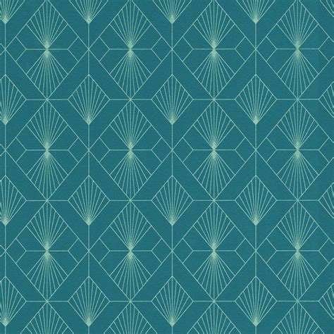 Modern Art Deco Geometric Fan Wallpaper Teal Silver Rasch 620924