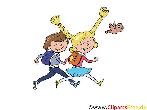 Fröhliche Schüler Kinder Gehen In Die Schule Clipart Bild Cartoon Comic