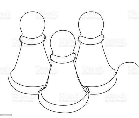 One Continuous Line Of Pawns Chess Pieces Thin Line Pawn Illustration