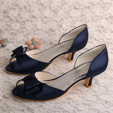 Wedopus Mw556 Womens Peep Toe Low Heel Navy Wedding Shoes For Women In