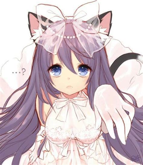 Anime Girl Purple Hair Blue Eyes Cat Ears Cat