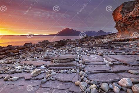 Sunset At The Beach Of Elgol Isle Of Skye Scotland Stock Photo
