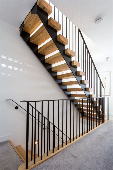 Modern Steel And Ash Tread Floating Staircase British Spirals And Castings