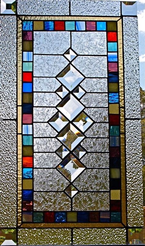Stained Glass Window Panel Retro Squares Custom Made To Order Etsy Stained Glass Bevels