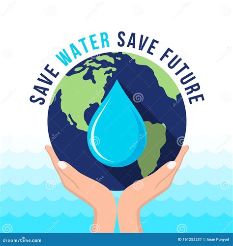 Save Water Sign Hand Holds Water Drop Symbol Cartoon Vector