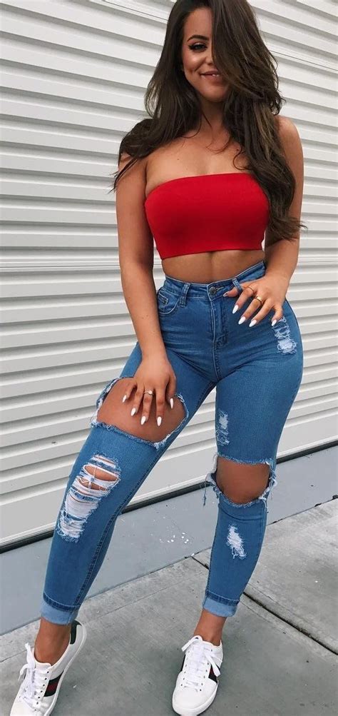 100 Pretty Outfit Ideas To Finish This Spring With Style Red Crop Top