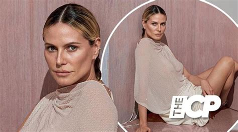 Heidi Klum Goes Braless In A Sheer Cream Top