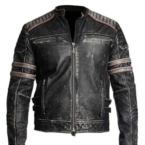 Mens Biker Vintage Motorcycle Distressed Black Retro Leather Jacket