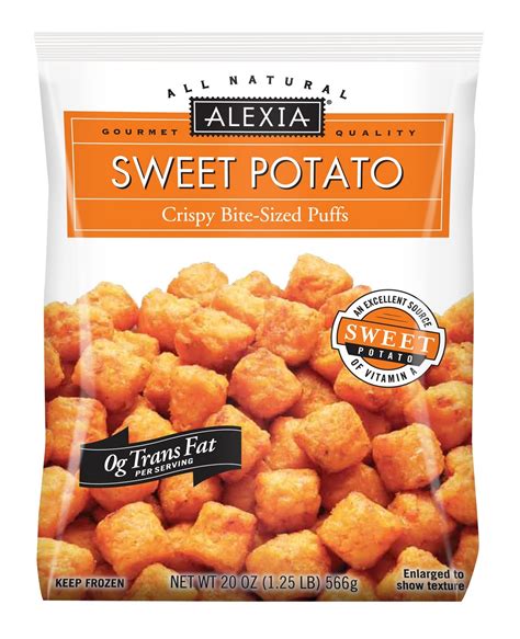 We love your sweet potato waffle fries but the last 2 times we.cooked them, when we cook them halfway before we stir, they get burned on the bottom. Café Cyan: Review: Alexia Sweet Potato Puffs