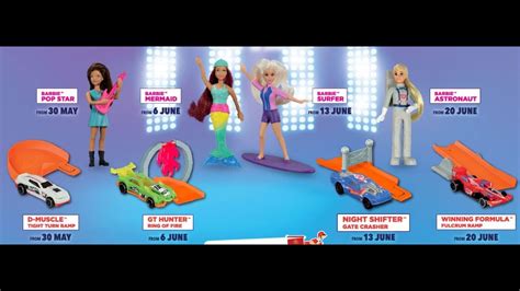 A small toy is included with the food, both of which are usually contained in a red cardboard box with a yellow smiley face and the mcdonald's logo. Barbie and Hotwheels Happy Meal Toys in Malaysia June 2019 ...