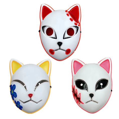 Demon Slayer Luminous Mask El Led Cat Face Props Halloween Shopee