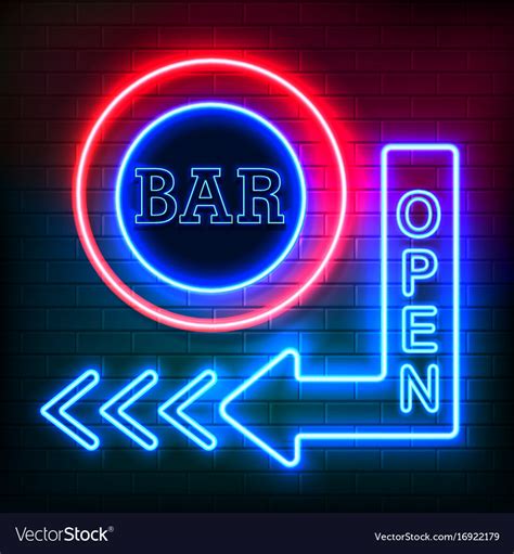 Open Bar Neon Signboard Realistic Background Vector Image
