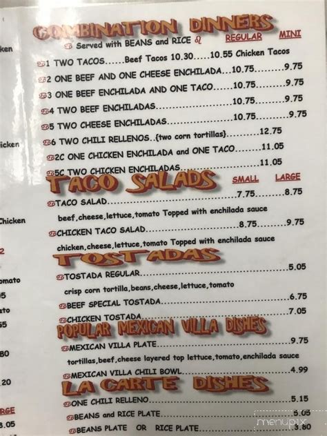 Have you tried out cactus ya ya yet? Menu of Mexican Villa Restaurant in Vancouver, WA 98682